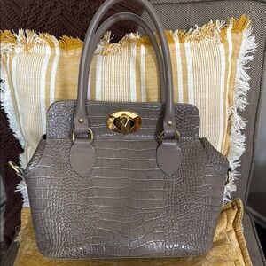 Chic Taupe Crocodile-Embossed Satchel
